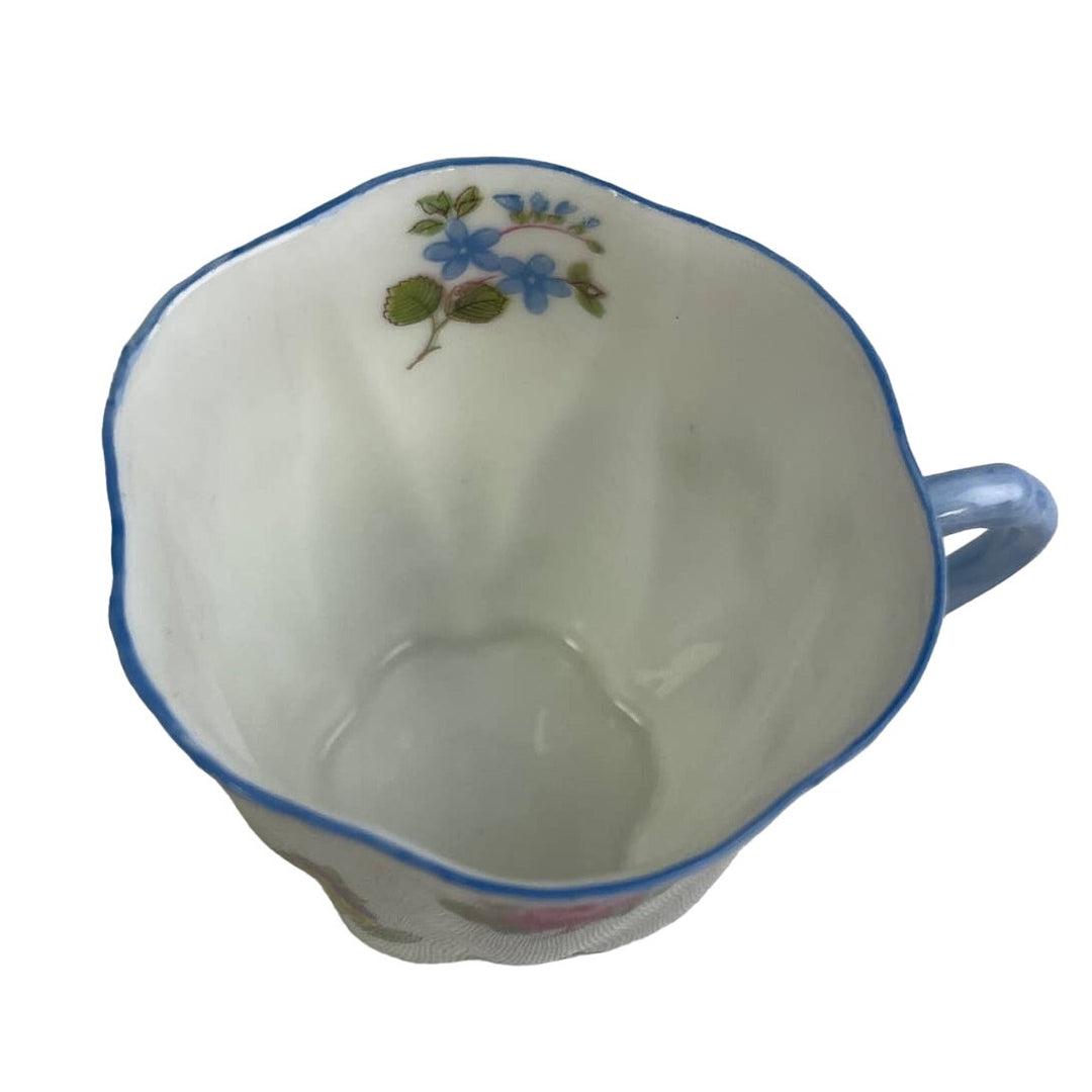 Vintage Shelley England Blue Trim Wildflowers Saucer Cup Fine Bone China Teacup