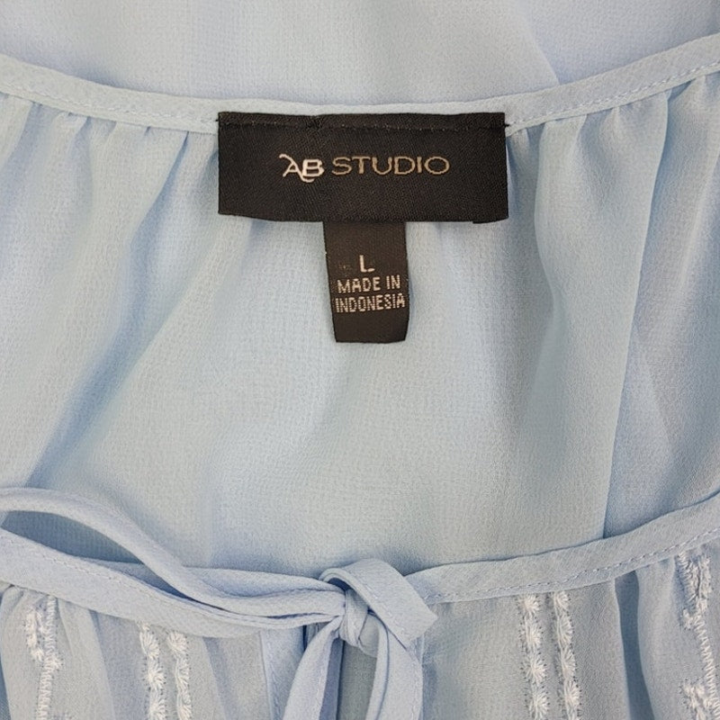 AB Studio Womens Large 2-Piece Cami w Long Sleeve Sheer Overlay Top Blouse