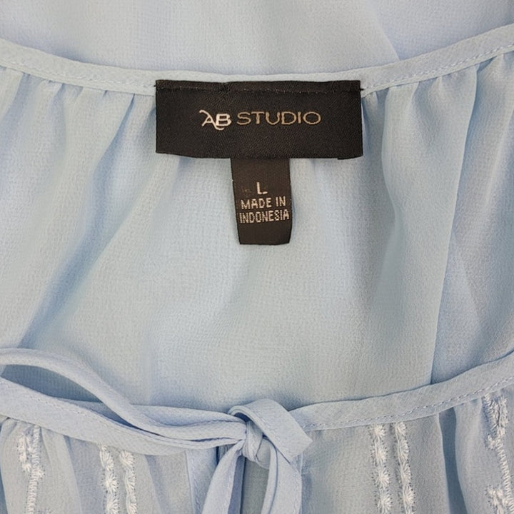 AB Studio Womens Large 2-Piece Cami w Long Sleeve Sheer Overlay Top Blouse