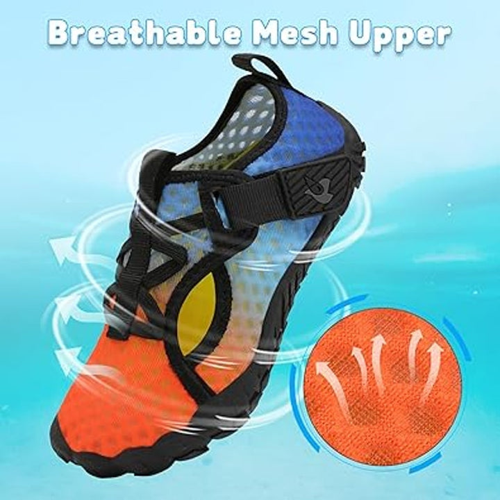 LeIsfIt Little Boys Size 11 Blue Orange Hook Loop Slide On Non Skid Water Shoes