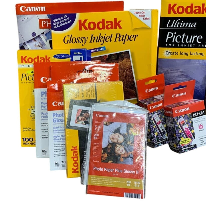Canon BCI-6B BCI-6M BCI-6Y BCI-6PM InkJet Printer Ink Cardtridge Photo Paper Lot