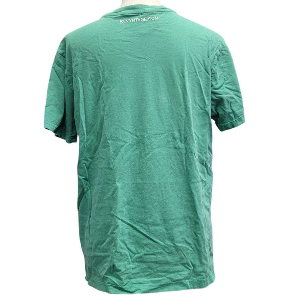 Hand Printed Upcycled Large Dragonfly on Green Cotton Blend V-Neck Tee