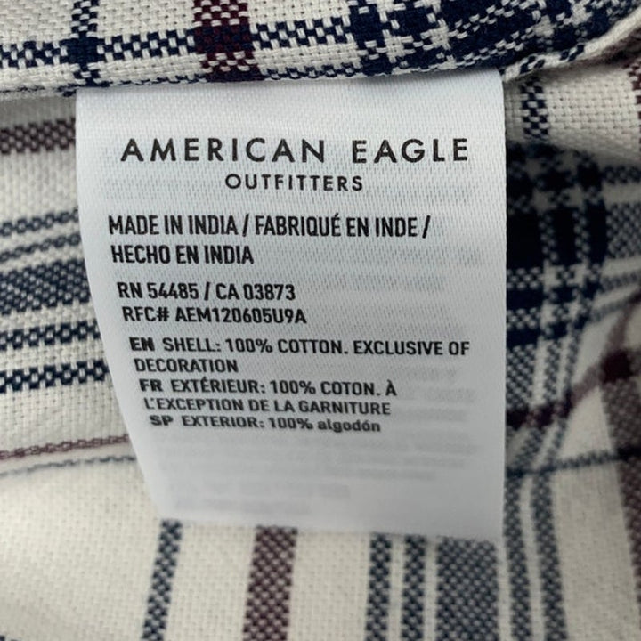 2 New American Eagle Mens Medium Plaid Slim Fit Long Sleeve Button Up Shirts