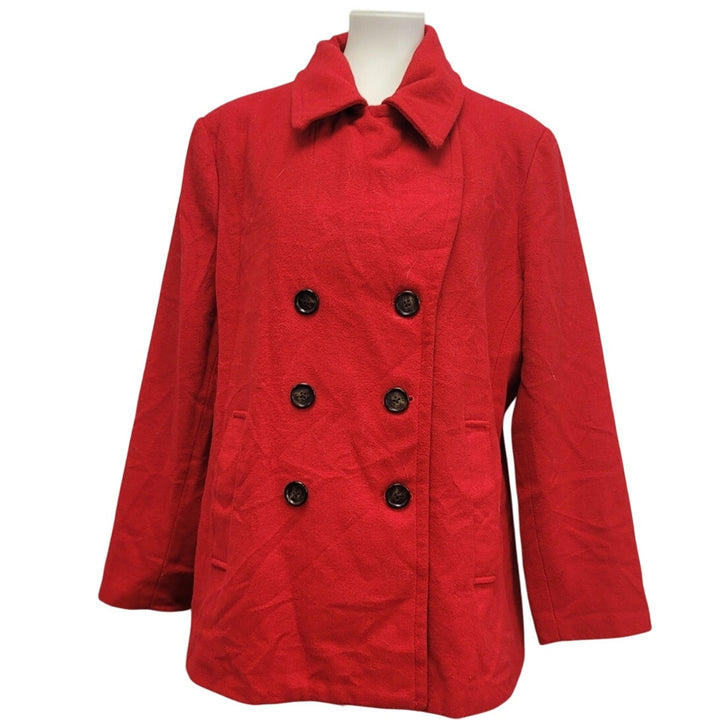 Old Navy Womens XL Red Double Breasted Warm Wool Blend Winter Pea Coat