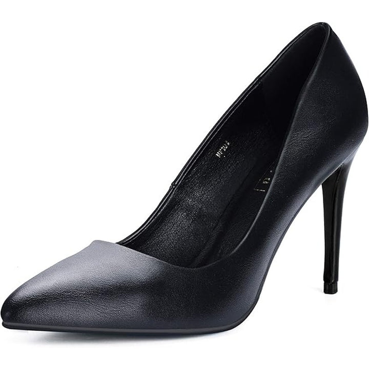IDIFU Womens Size 8.5 Black 4" Stiletto Heel PU Leather Closed Pointed Toe Shoes