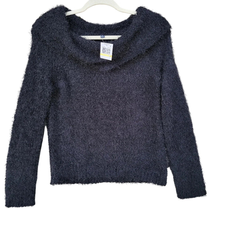 NWT New Freshman Juniors Medium Off-Shoulder Long Sleeve Fuzzy Knit Sweater