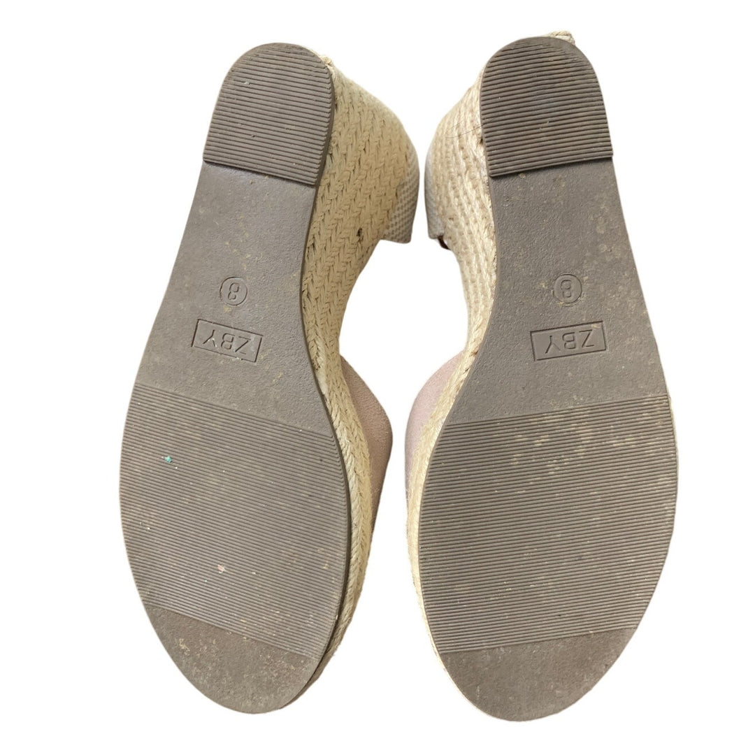 Fisace Womens Size 8 Tan Faux Suede 4" Wedge Espadrille Ankle Strap Sandal Shoes