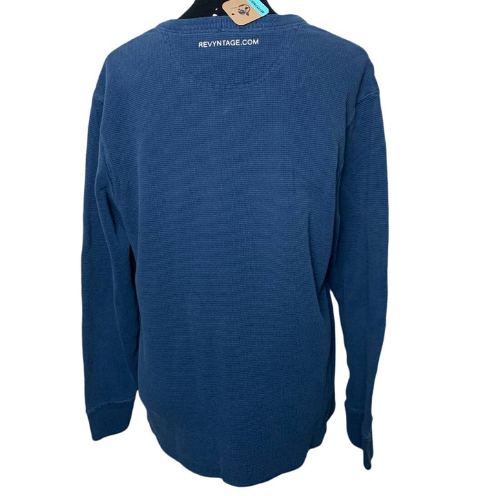 Hand Printed Upcycled Medium Cardinal Long Sleeve 100% Cotton Waffled Henley Top