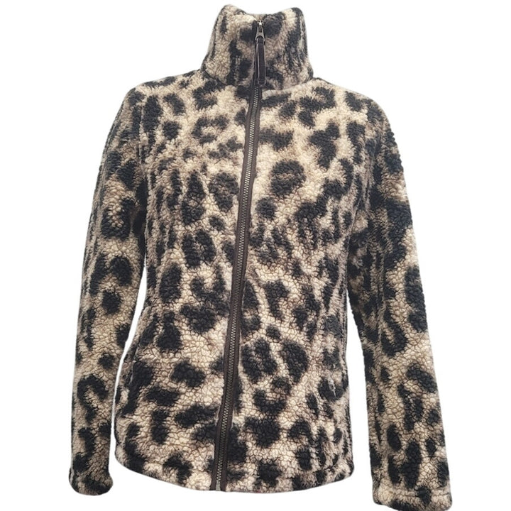 Members Mark Womens Small Polyester Leopard Long Sleeve Full Zip Sherpa Jacket