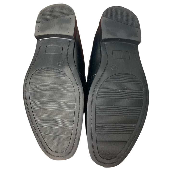 Boys Size 4 Black Faux Leather Slide On Silver Accent Dress Oxford Loafers Shoes