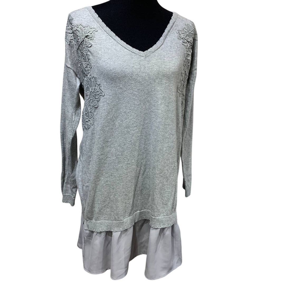Lauren Conrad Womens Medium Cotton Blend VNeck Long Sleeve Ruffled Sweater Dress