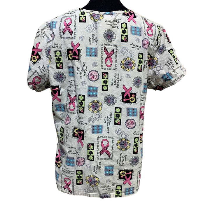 Scrub Star Medium Breast Cancer Awareness Cure Hope Believe Love Scrub Top