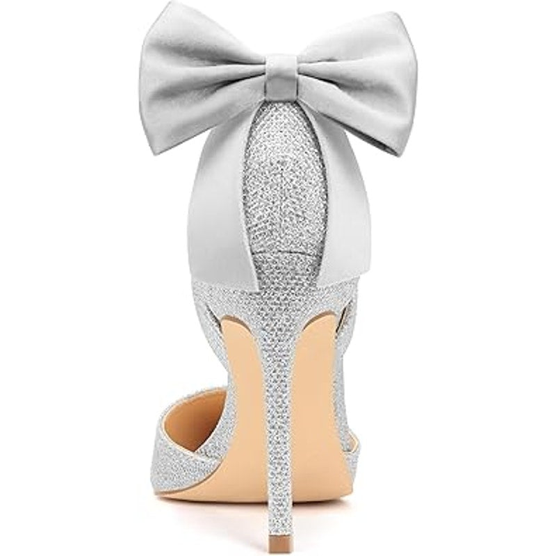 Carcuume Womens Size 8 Glitter Bow 4" High Heels Closed Toe Pumps Stiletto Shoes