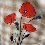 New Hand Printed Womens XL Red Poppy Flower Long Sleeve Plaid Flannel Hoodie