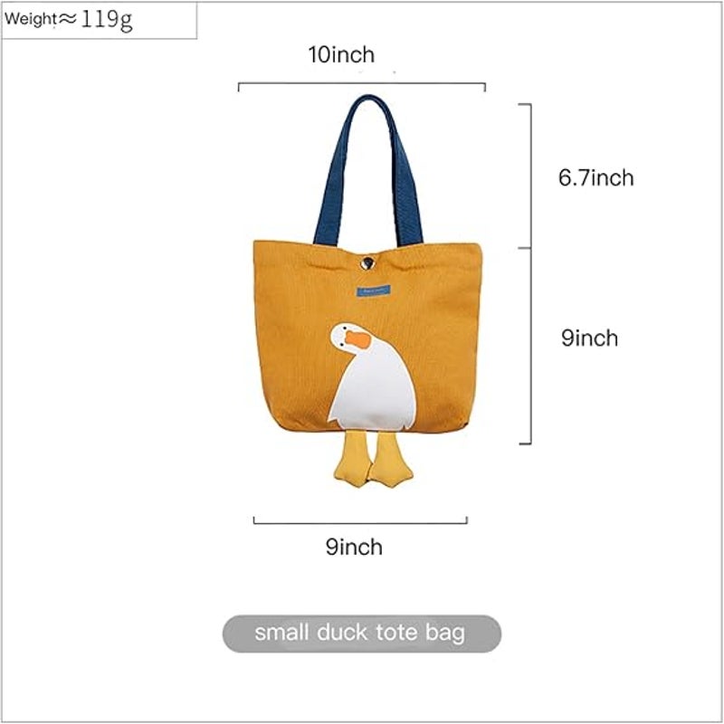 New Small Cute Canvas Curious Duck Canvas Double Handle Snap Closure Tote Bag