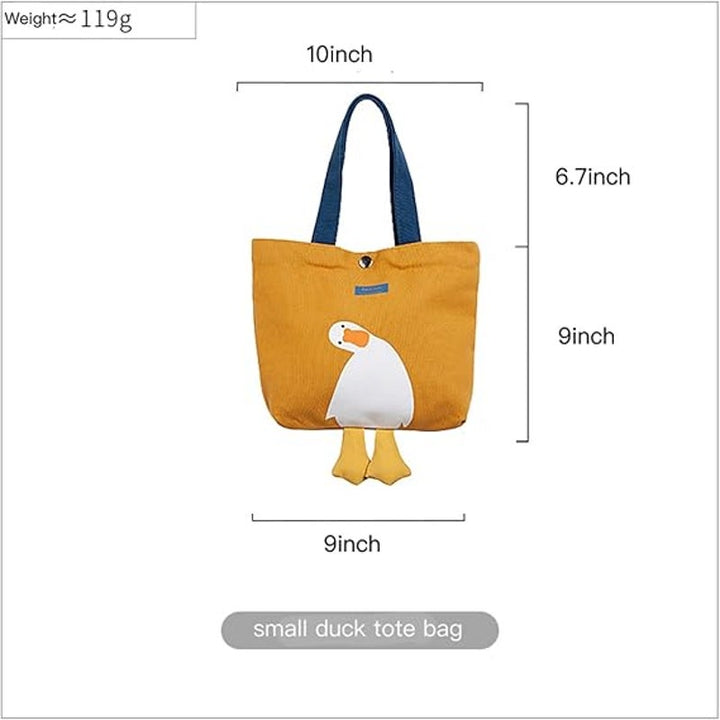 New Small Cute Canvas Curious Duck Canvas Double Handle Snap Closure Tote Bag