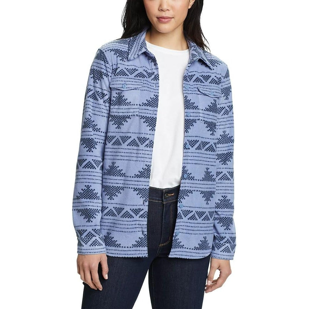 New Eddie Bauer Womens Blue Fast Fleece Button Up Long Sleeve Shirt Jacket