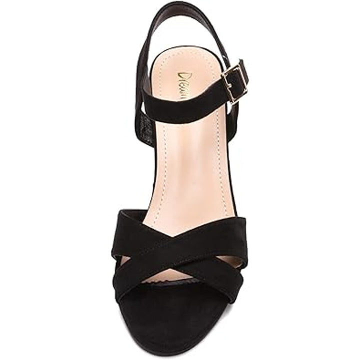 Dream Pairs Womens Size 10 Black Faux Suede 3.5" Chunky Heel Ankle Strap Shoes