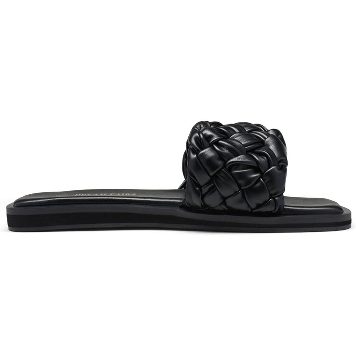 Dream Pairs Womens 10 Black Weave Slide On Open Toe Faux Leather Sandals