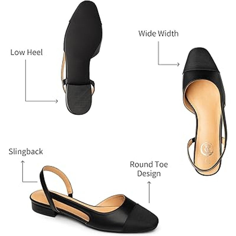 New Trary Womens 9.5 Black Closed Toe Slingback Low 1" Block Heel Sandal Shoes