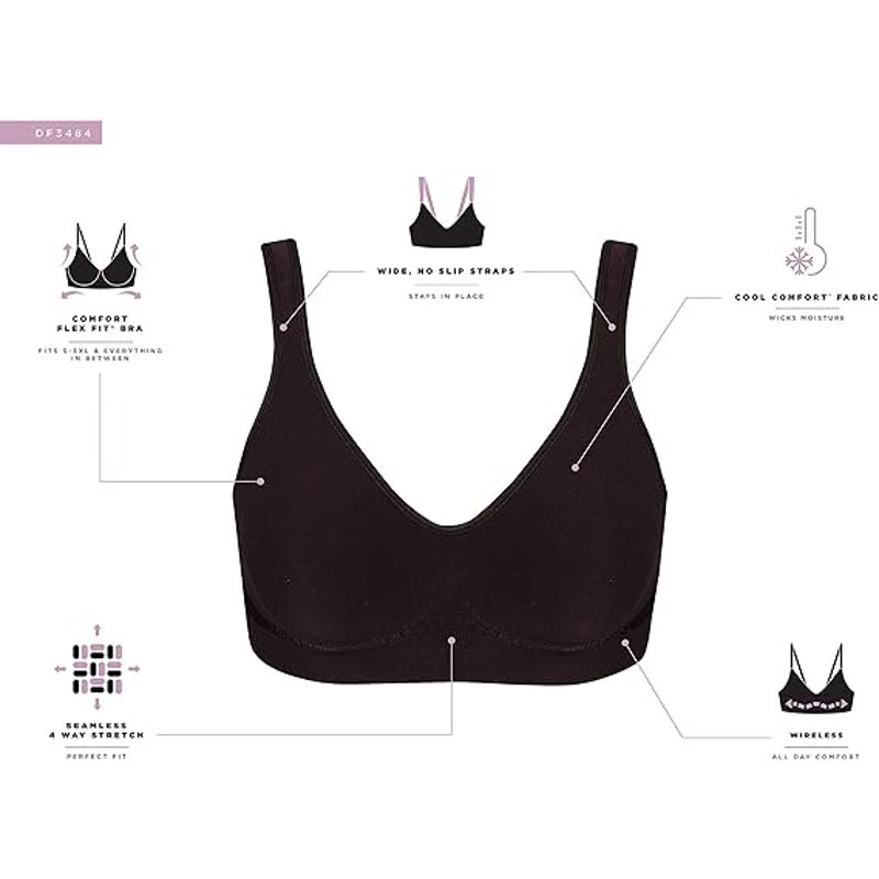 New Bali Womens Medium Black Comfort Revolution Seamless Wireless T-Shirt Bra
