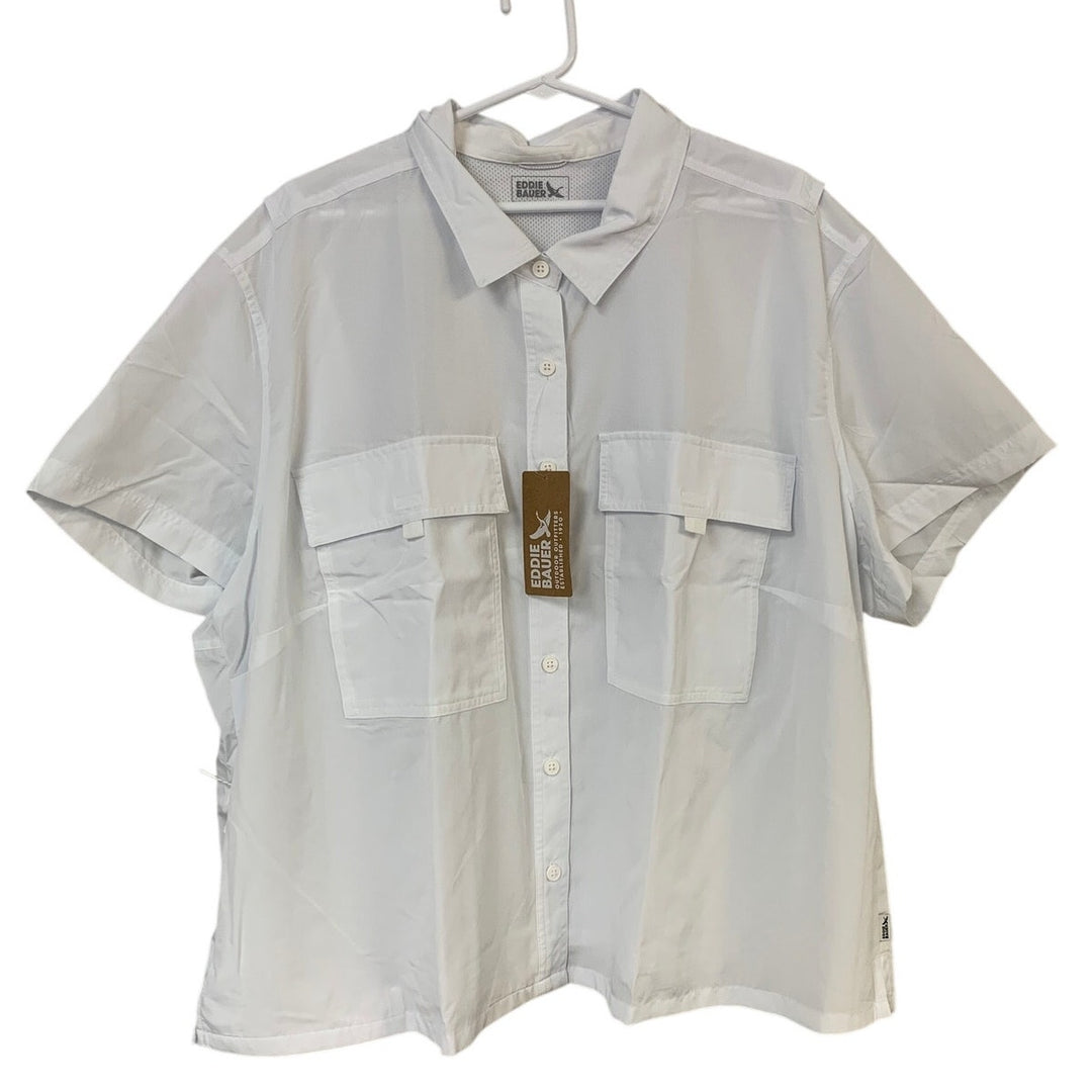 New Eddie Bauer Womens 3X White UPF 50+ Guide 3.0 Short Sleeve Button Up Shirt