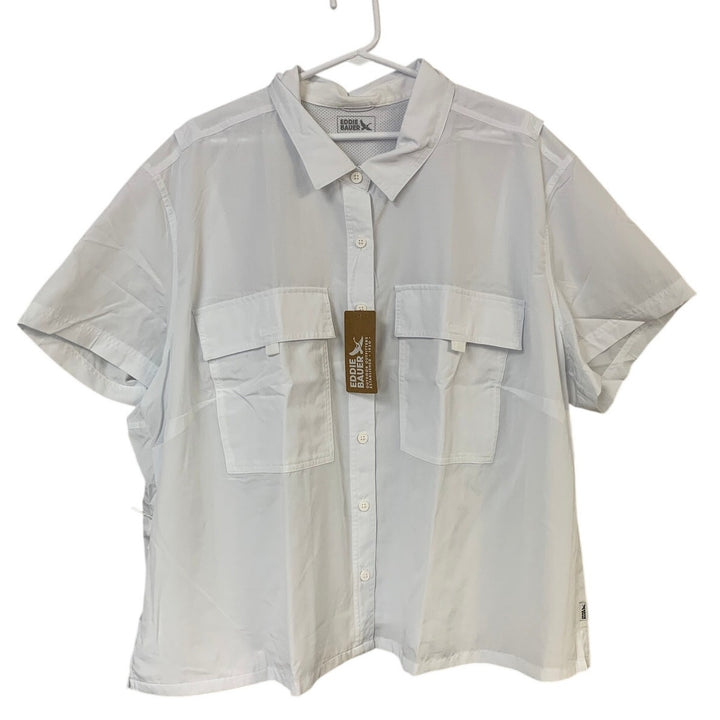 New Eddie Bauer Womens 3X White UPF 50+ Guide 3.0 Short Sleeve Button Up Shirt
