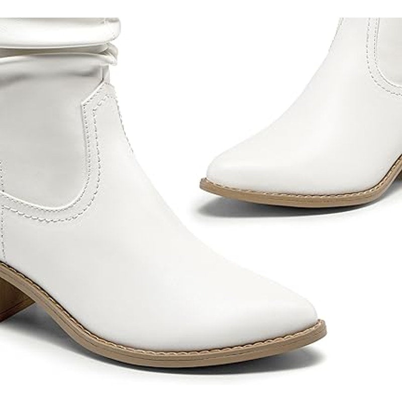 Dream Pairs Womens Size 8 White Faux Leather 2.5" Heel Western Cowboy Boots