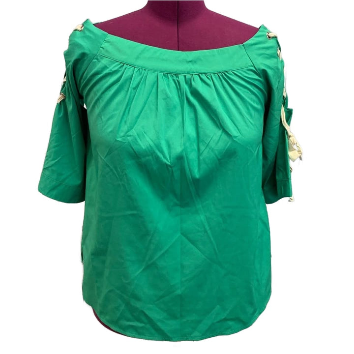 Hayden Womens Large PolySpandex Off Shoulder Lace Up Short Sleeve Blouse