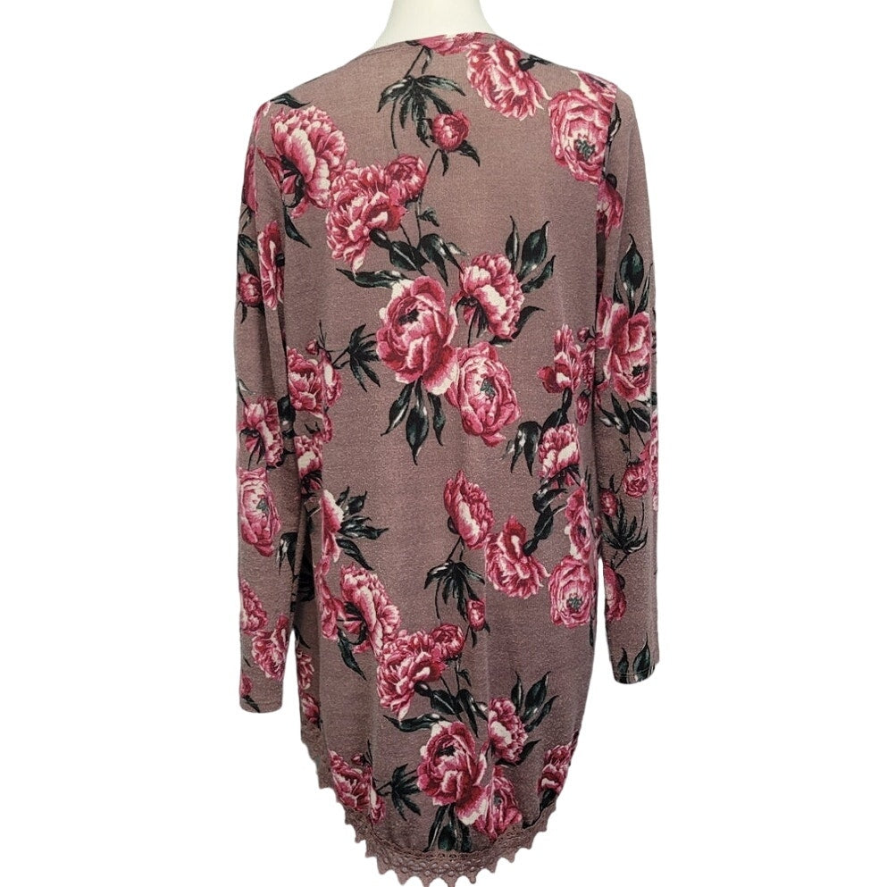 Charlotte Russe Womens Medium PolySpandex Long Sleeve Floral Open Cardigan