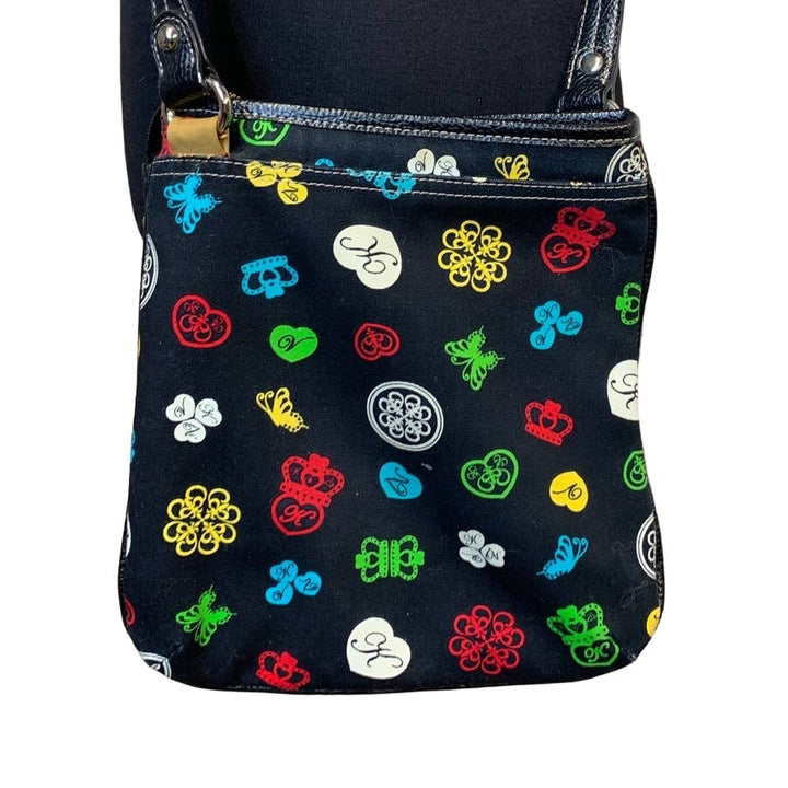 Kathy Van Zeeland Black Canvas Crossbody Purse Lots of Zip Pockets Keychain