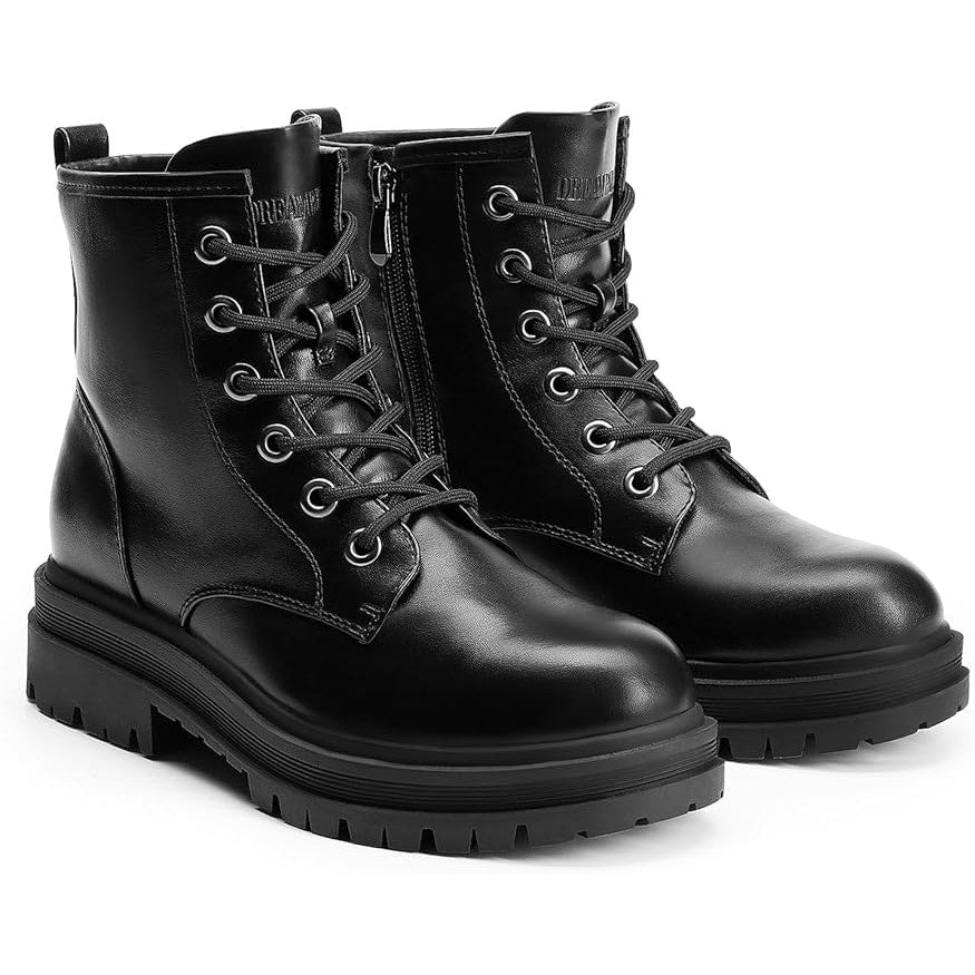 Dream Pairs Womens 6 Black 1.5" Platform Combat Boot Ankle Side Zip Lace Up Shoe
