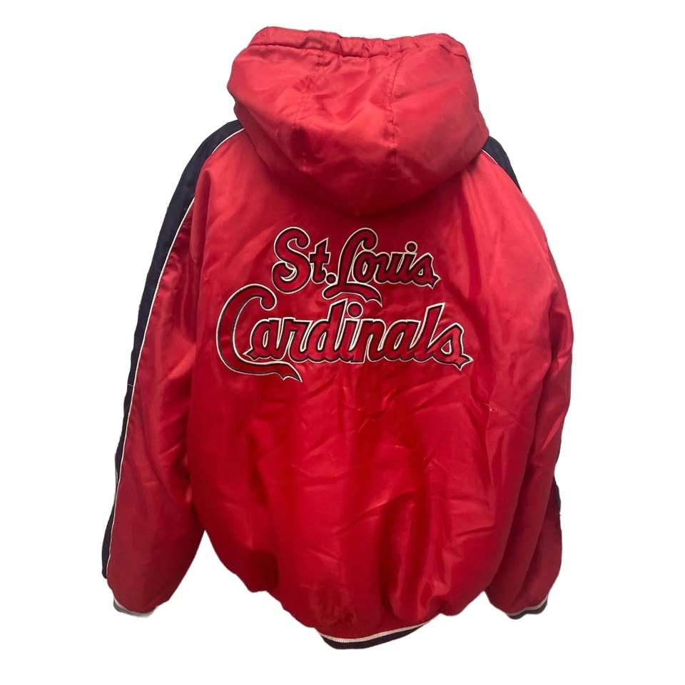 MLB St Louis Cardinals Baseball Mens XL Full Zip Up Hooded Warm Coat W Repairs