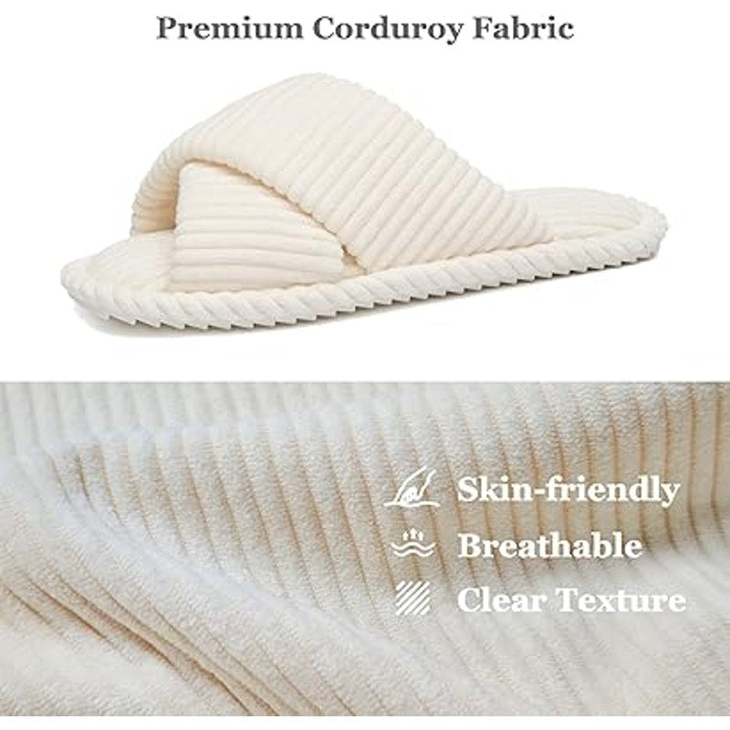 Goewy Womens Size 8 Cream Slide On Memory Foam Corduroy Soft Slipper Shoes