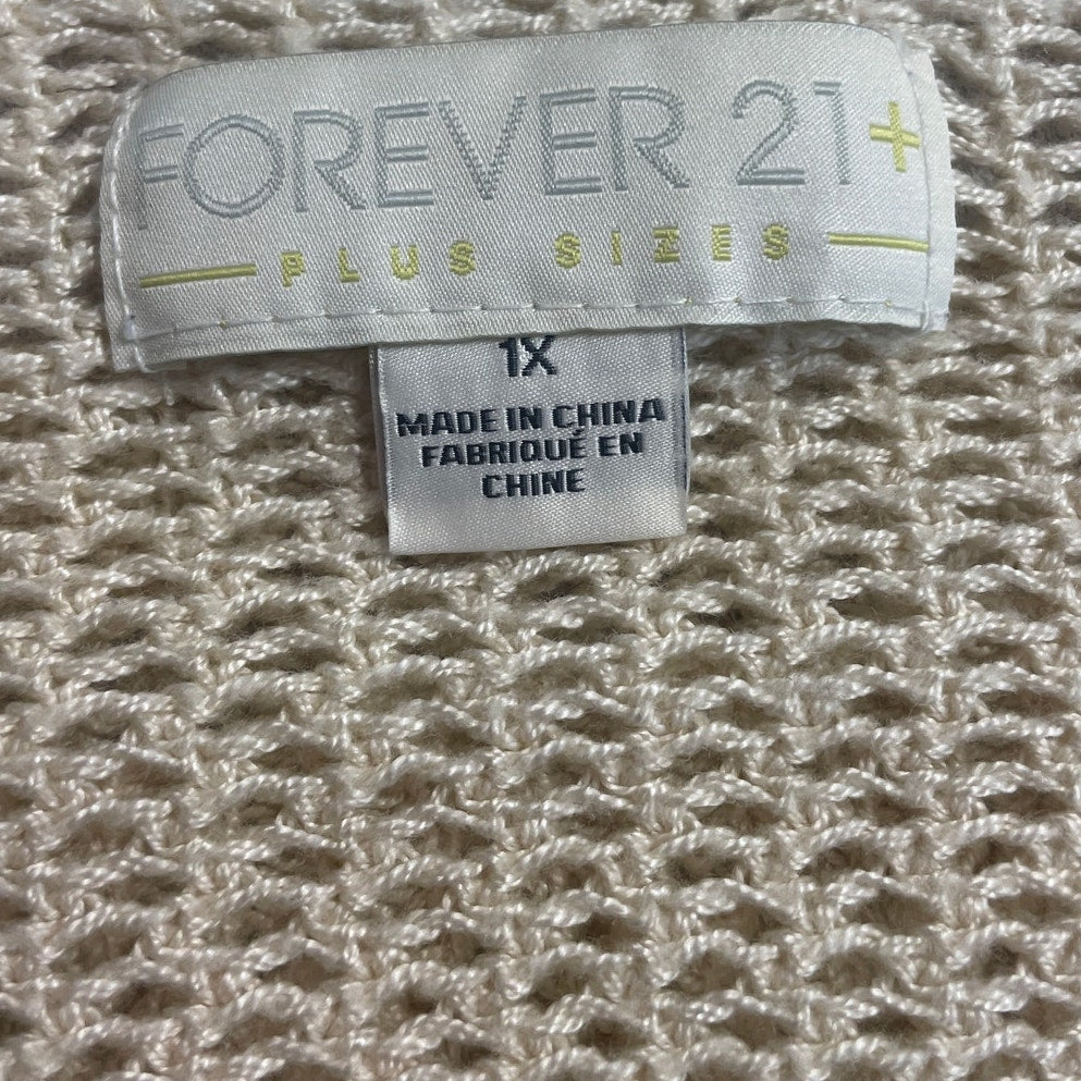 Forever 21 Womens 1X Long Sleeve Heart Pattern Knit Scoop Neck Pullover Sweater