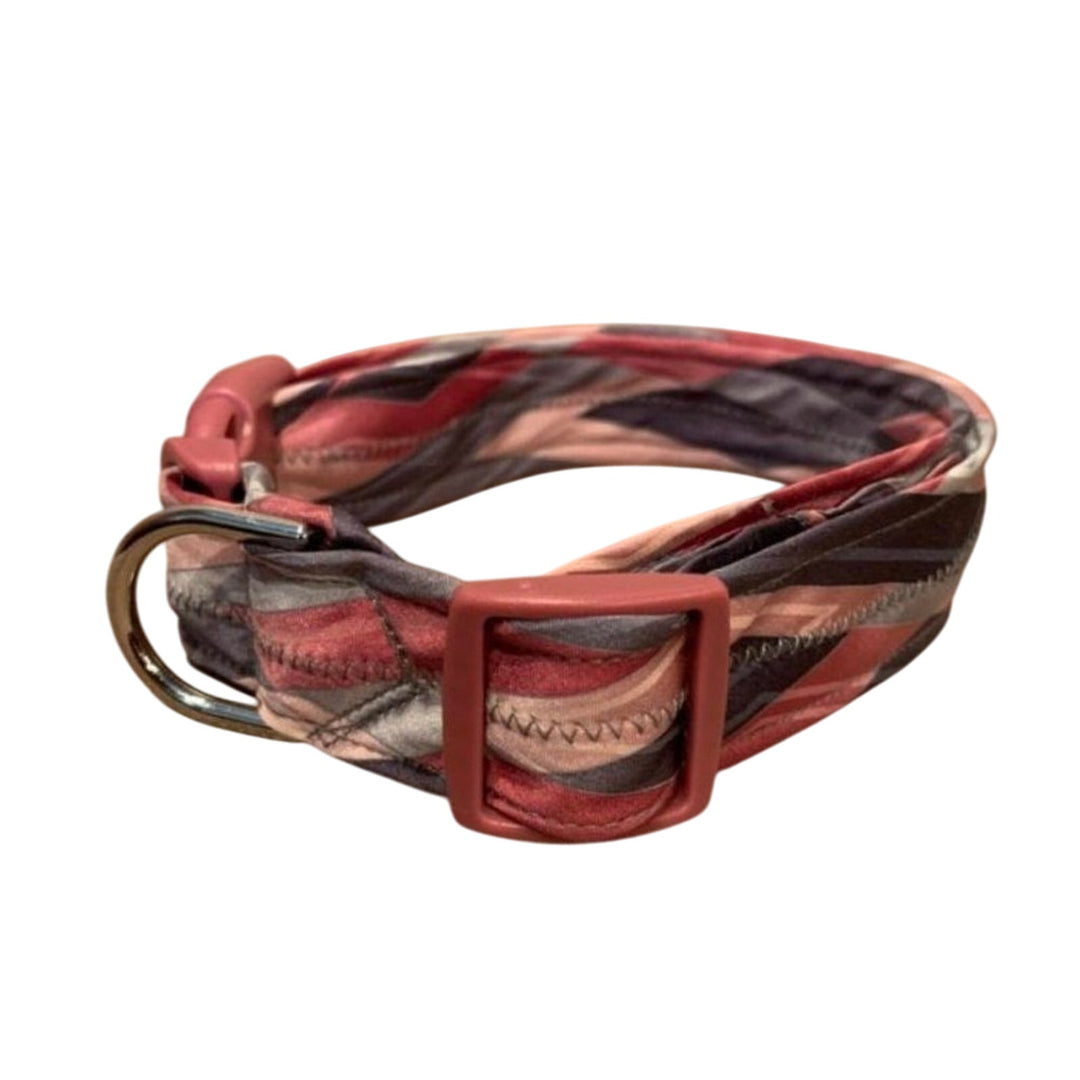 New Handmade Adjustable Upcycled Neck Tie Pink Gray Argyle Dog Collar