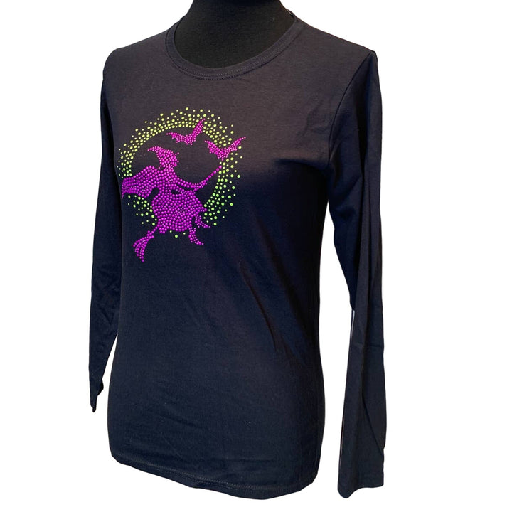 New Hand Printed Small Halloween Witch Long Sleeve Black Light Glow Tee Shirt