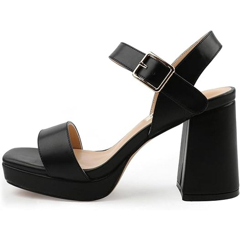 Joy In Love Women Size 11 Black Faux Leather 4" Block Heel Open Toe Sandal Shoes