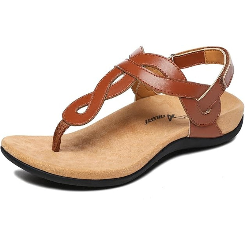 Athlefit Women Size 8 Brown Arch Support Thong Hook Loop Sandal Shoes