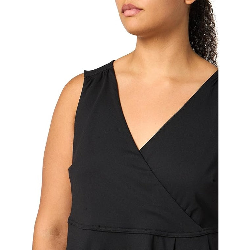 New Eddie Bauer Womens Plus Size Black Aster Crossover Faux Wrap Dress w Pockets