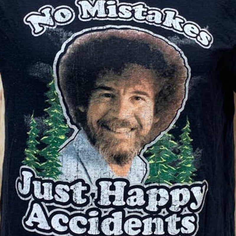 Bob Ross Small No Mistakes Just Happy Accidents Short Sleeve 100% Cotton Tee