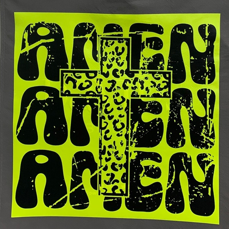 New Upcycled Hand Printed NEON Amen Amen Amen Jesus God Cross Shopper Tote Bag