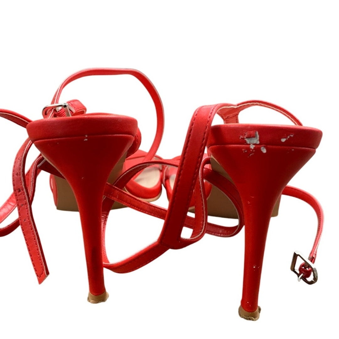 Coutgo Womens Size 8 Red Strappy Gladiator 4" Heel Open Toe Ankle Strap Shoes