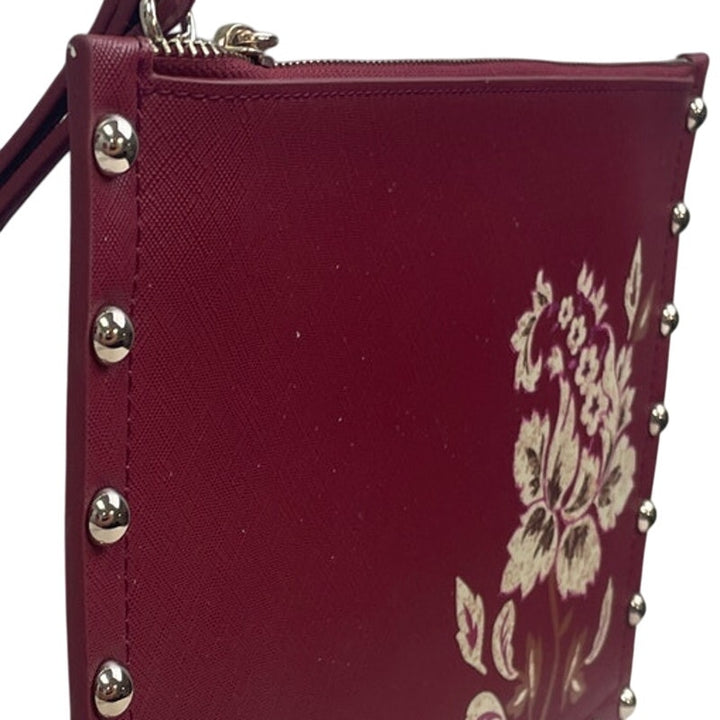 New White House Black Market WHBM Red Floral Faux Leather Envelope Purse w Studs