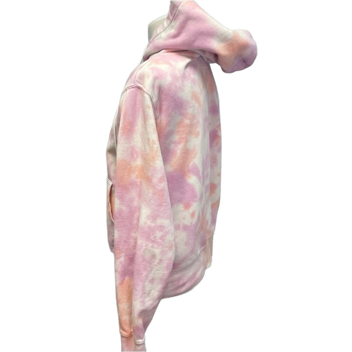 Upcycled Hand Printed Womens Small Pink Robin Bird Tie Dye Sweatshirt Hoodie