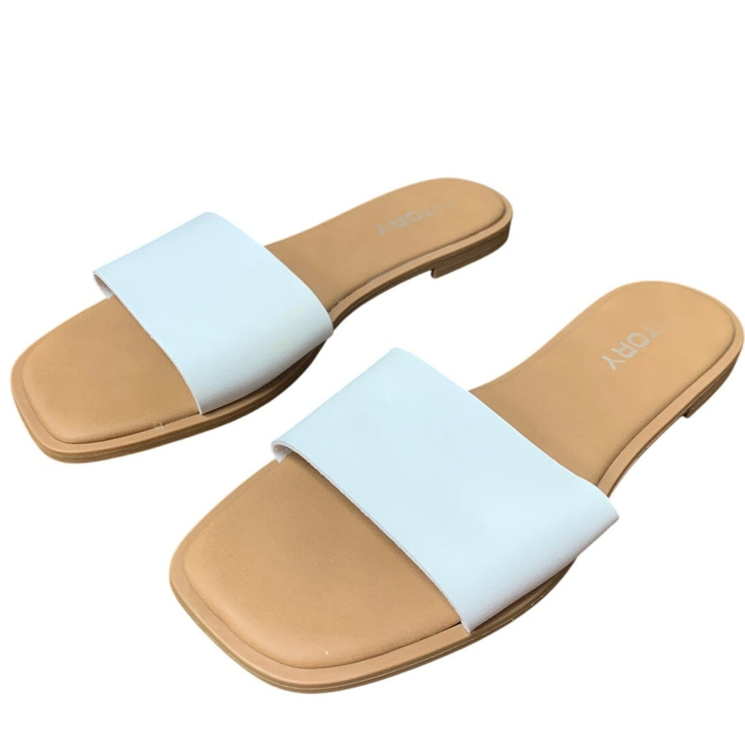 Fitory Womens Size 9 White Open Square Toe Flat Slide On Sandal Beach Shoes