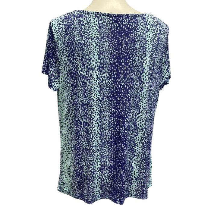 Jaclyn Smith Womens Medium Short Sleeve Swoop Neck Polka Dot Stripe Blouse