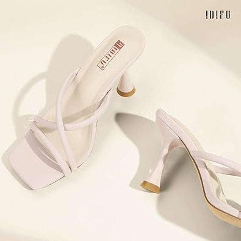 Idifu Womens Size 9 Pinkish Tan Open Toe 4" Heel Slide On Strappy Sandals Shoes
