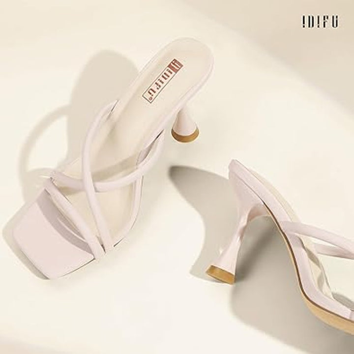 Idifu Womens Size 9 Pinkish Tan Open Toe 4" Heel Slide On Strappy Sandals Shoes