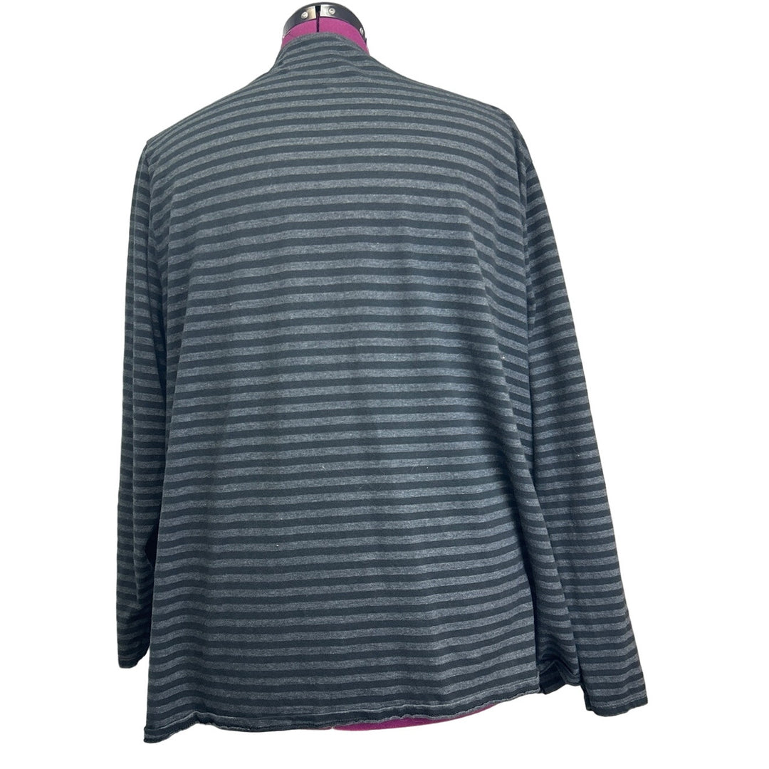 Hand Printed Upcycled Womens 5X Hydrangea Floral Striped Long Sleeve Tee Shirt